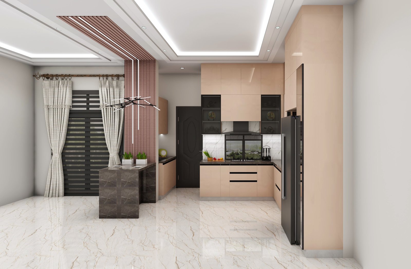 Stylish Cream and White Modular Kitchen Design